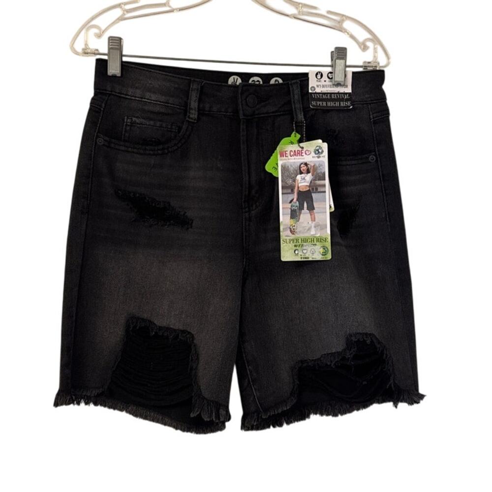 NWT Rewash 90s Boyfriend 7/28 Vintage Revival Super High-Rise Black Shorts